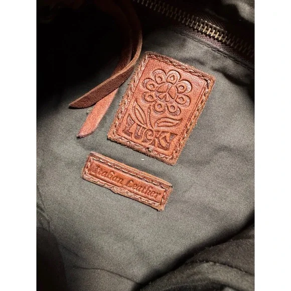 Lucky Brand Brown Leather Boho Distressed Satchel Crossbody Bag Slouchy - Picture 5 of 15